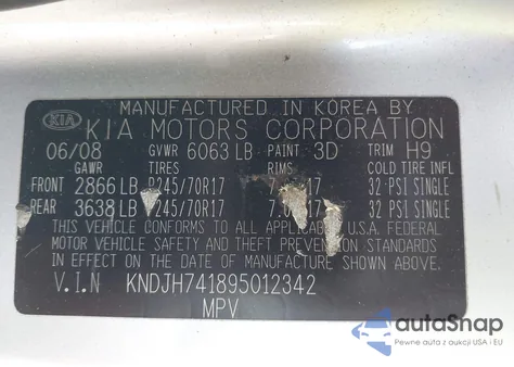 2009 Kia Borrego Lx V6 из США, поврежденный, VIN KNDJH741895012342